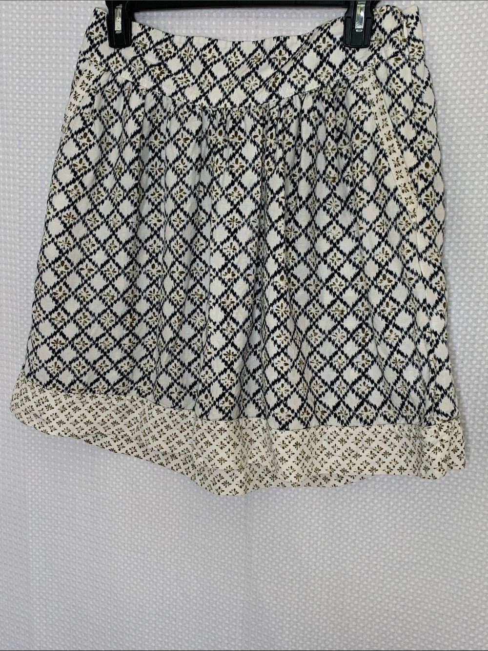 NWT linen blend Cottagecore Diamond-Print Mini Skirt in Navy and Cream size 8 - Picture 3 of 12